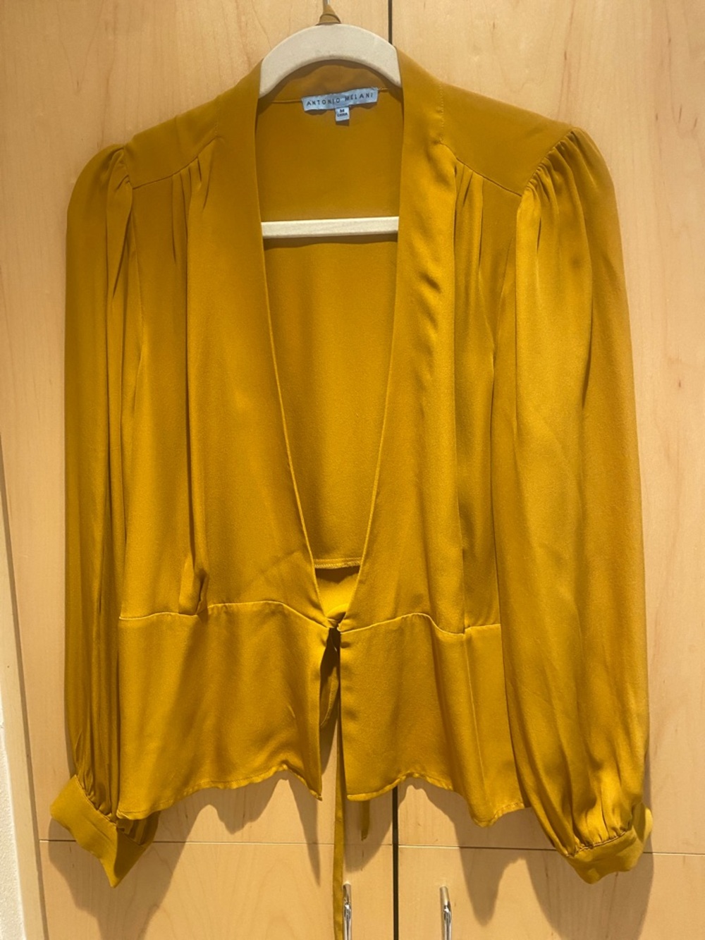 ANTONIO MELANI Mustard Silk Tie-Front Blouse